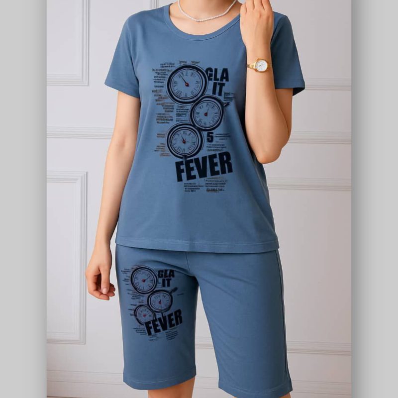 تیشرت شلوارک چاپ ساعت عمده (پک 6 عددی)