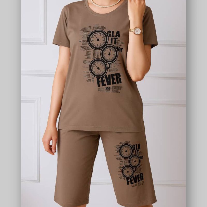 تیشرت شلوارک چاپ ساعت عمده (پک 6 عددی)