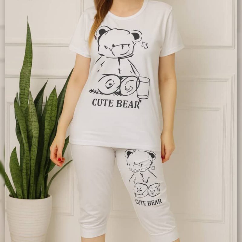 تیشرت شلوارک چاپ خرس عمده (پک 5 عددی)