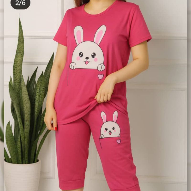 تیشرت شلوارک چاپ خرگوش عمده (پک 6 عددی)