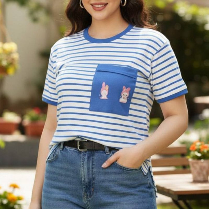 ️تیشرت راه راه کبریتی تک جیب عمده (پک 6 عددی)