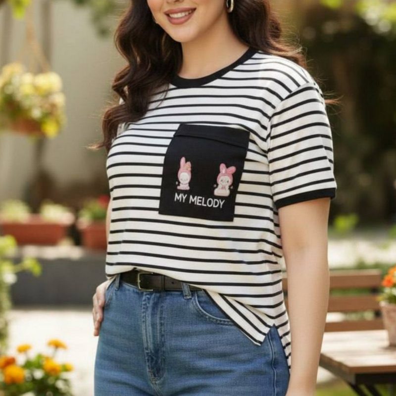 ️تیشرت راه راه کبریتی تک جیب عمده (پک 6 عددی)