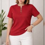 تیشرت نیم آستین نیم زیپ عمده (پک 7 عددی)️