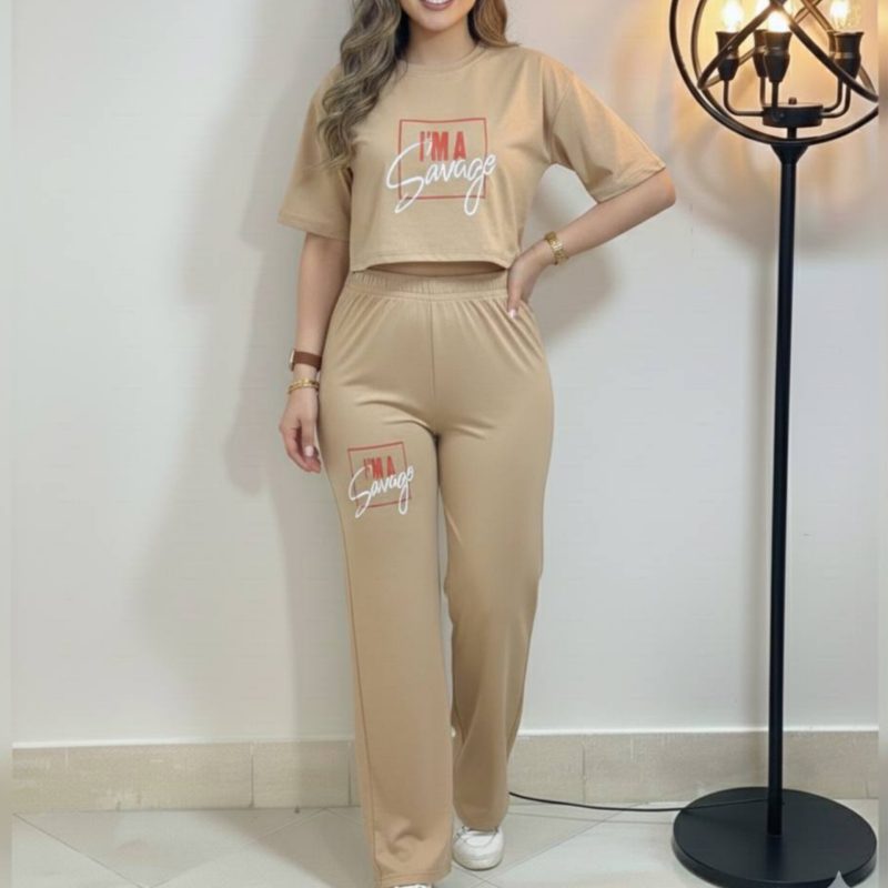 ️ست کراپ و شلوار چاپ IM عمده (پک 6 عددی)️