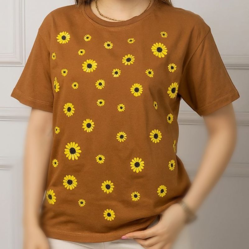 تیشرت نیم آستین چاپ بابونه عمده (پک 6 عددی)