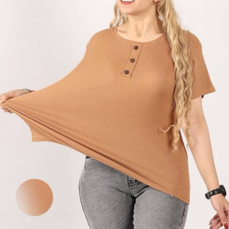 تیشرت جلو ۳دکمه قواره بزرگ عمده (پک 6 عددی)