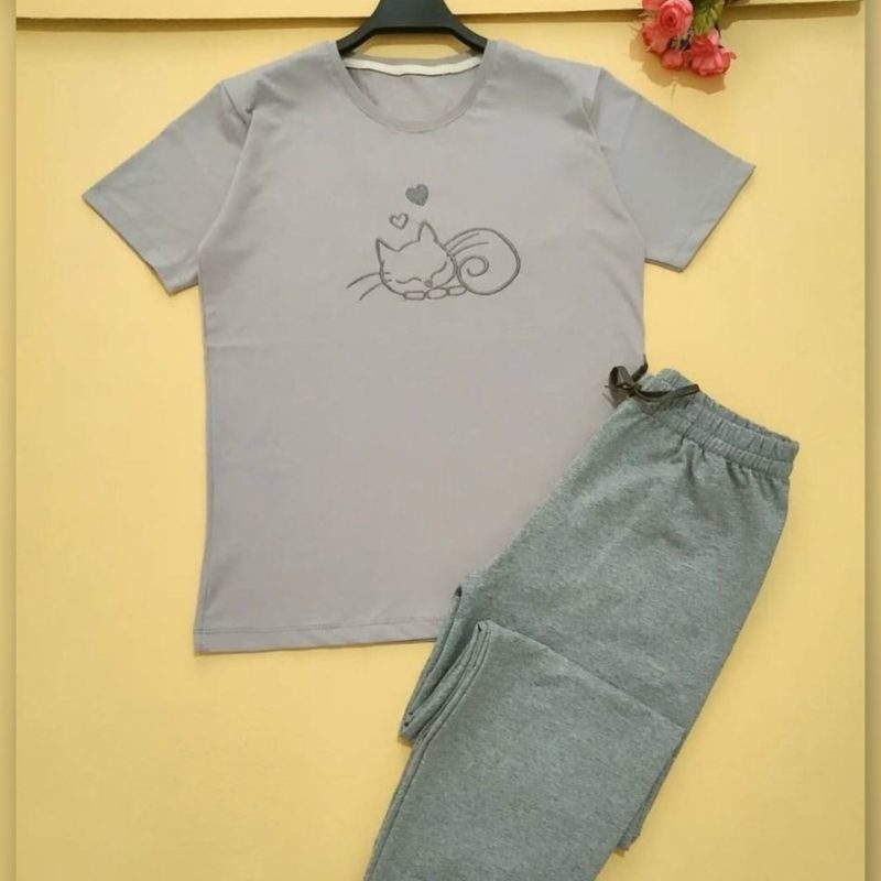 ست تیشرت شلوار چاپ گربه عمده (پک 6 عددی)