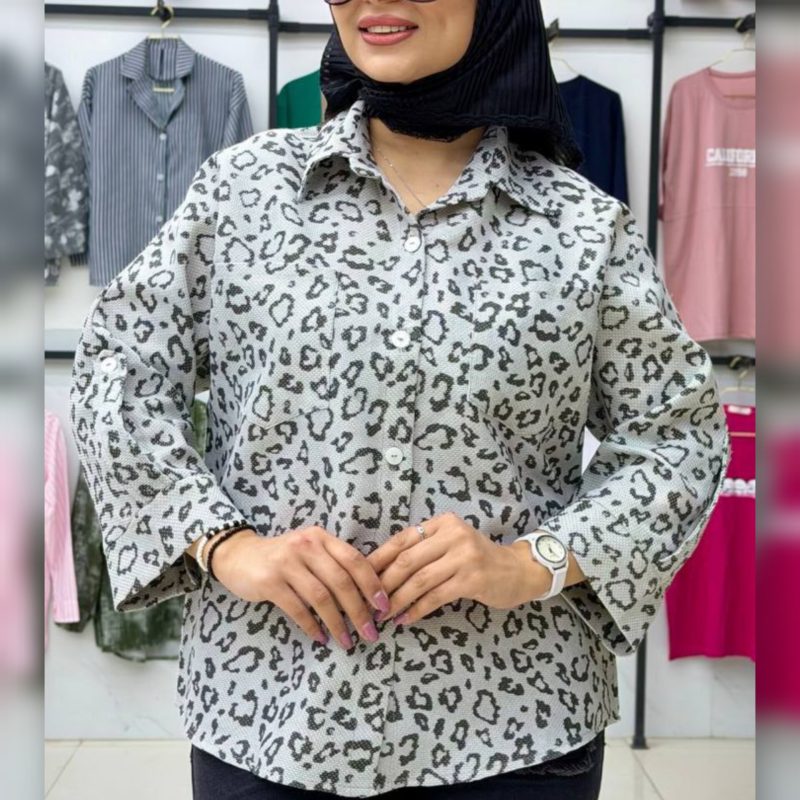 شومیز باکسی ۲ جیب پلنگی عمده (پک 4 عددی)