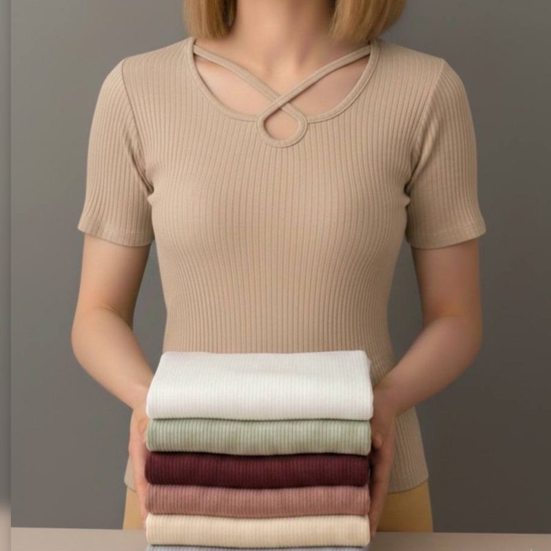 تیشرت نیم‌ استین یقه ضربدری عمده (پک 6 عددی)