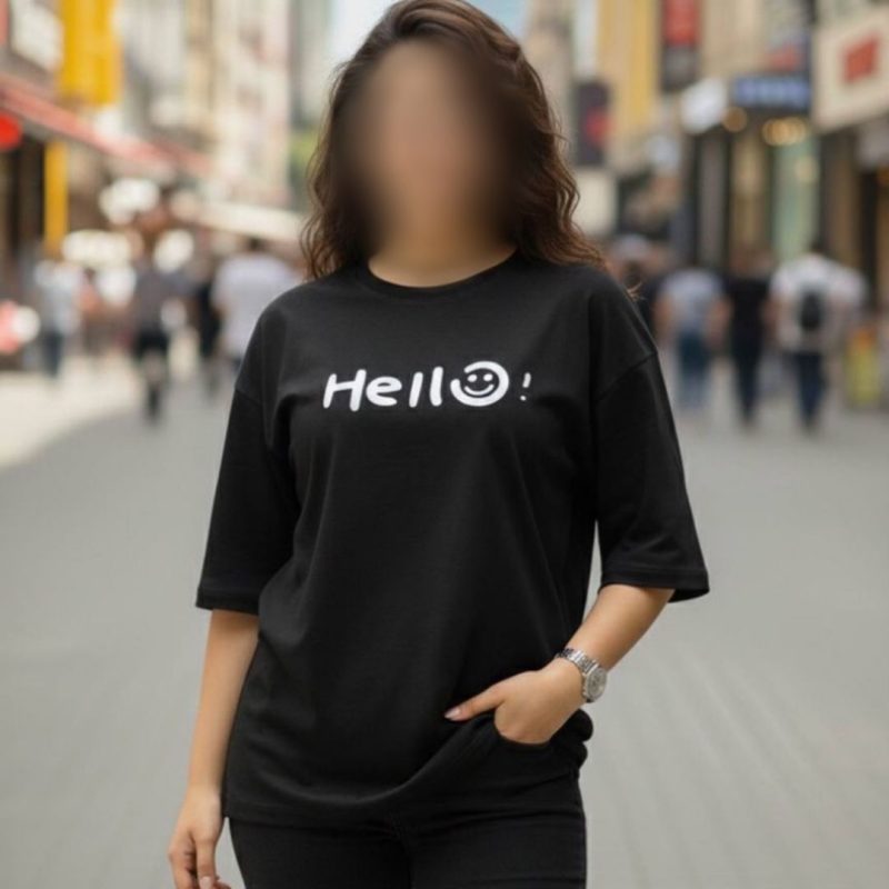 تیشرت یقه گرد استین ۳ ربع hello عمده (پک 4 عددی)