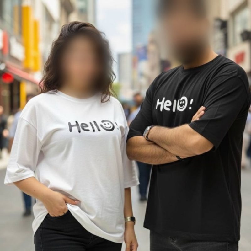 تیشرت یقه گرد استین ۳ ربع hello عمده (پک 4 عددی)