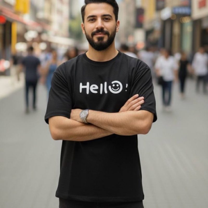 تیشرت یقه گرد استین ۳ ربع hello عمده (پک 4 عددی)