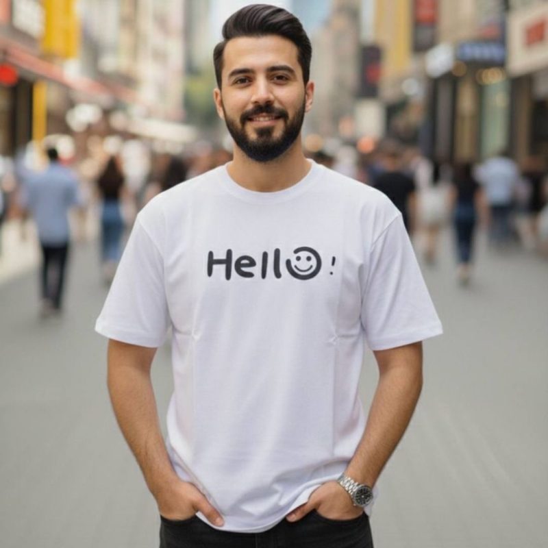 تیشرت یقه گرد استین ۳ ربع hello عمده (پک 4 عددی)