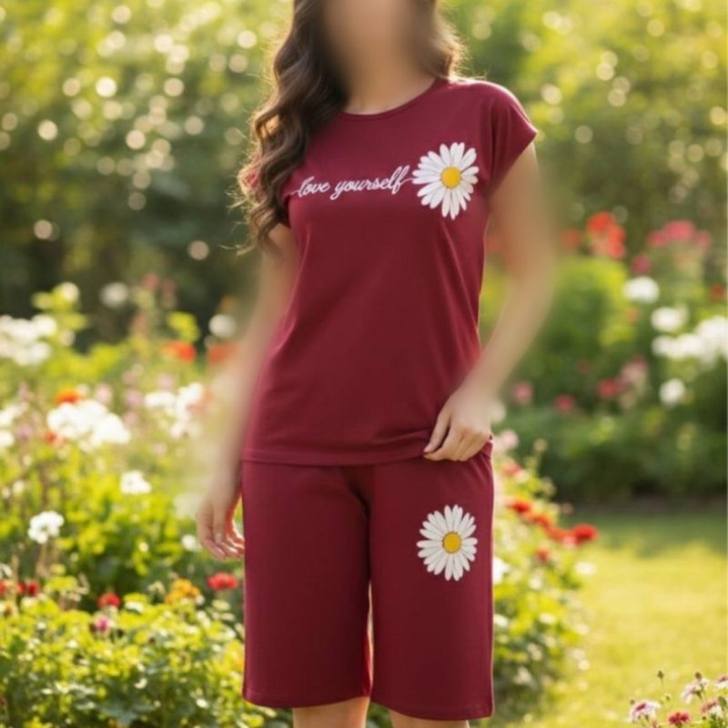 ست تاپ و شلوارک چاپ گل عمده (پک 6 عددی)